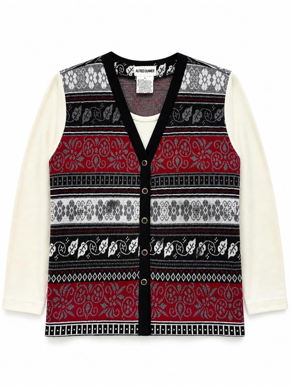 3 for $15😍 Alfred Dunner Vintage Red, Black Patterned Button-Front Sweater Vest